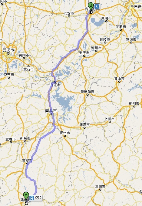 赣州-合肥700公里地图图片