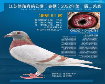 江苏博翔81名、三关鸽王4名